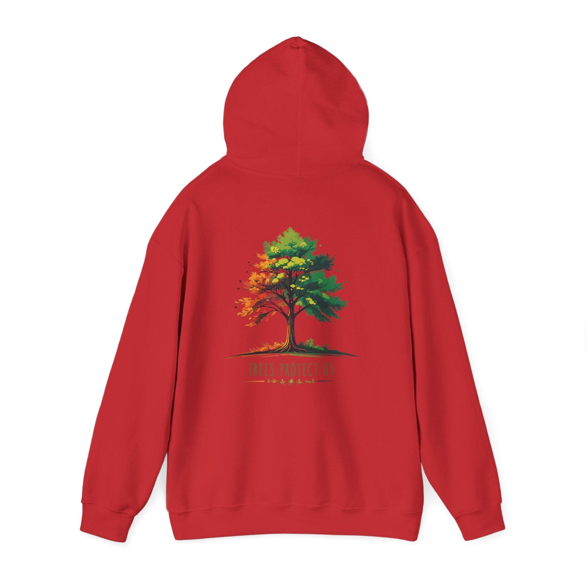 Red | Trees Protect US Hoodie, back view 2