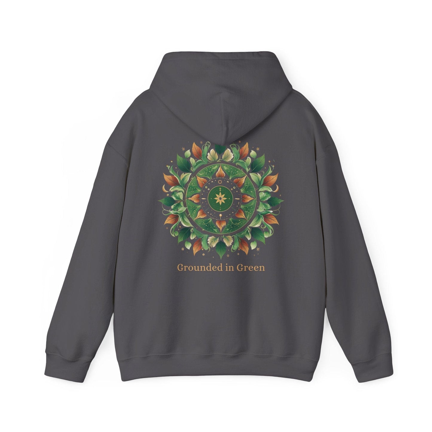 Charcoal | Grounded in Green Hoodie, back design view