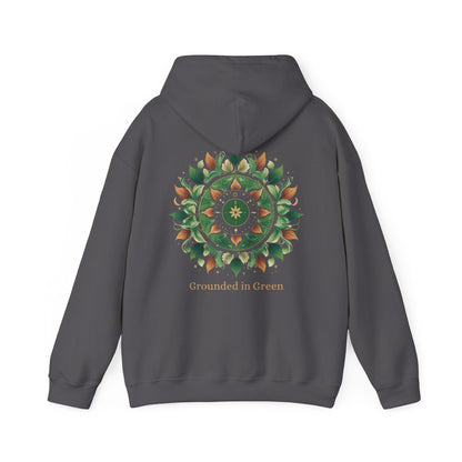 Charcoal | Grounded in Green Hoodie, back design view