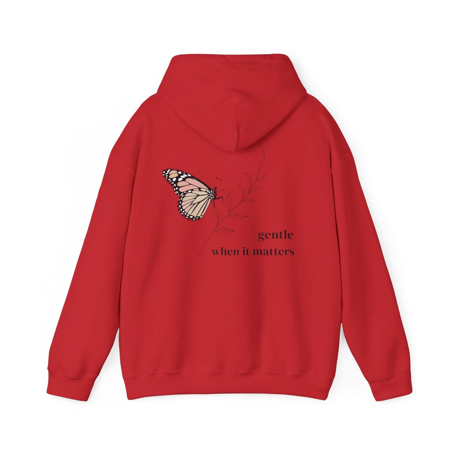 Red | Gentle When It Matters Hoodie, back design view