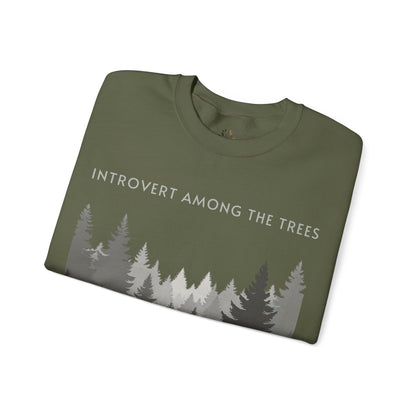 Military Green | Introvert Among the Trees Sweatshirt, folded view