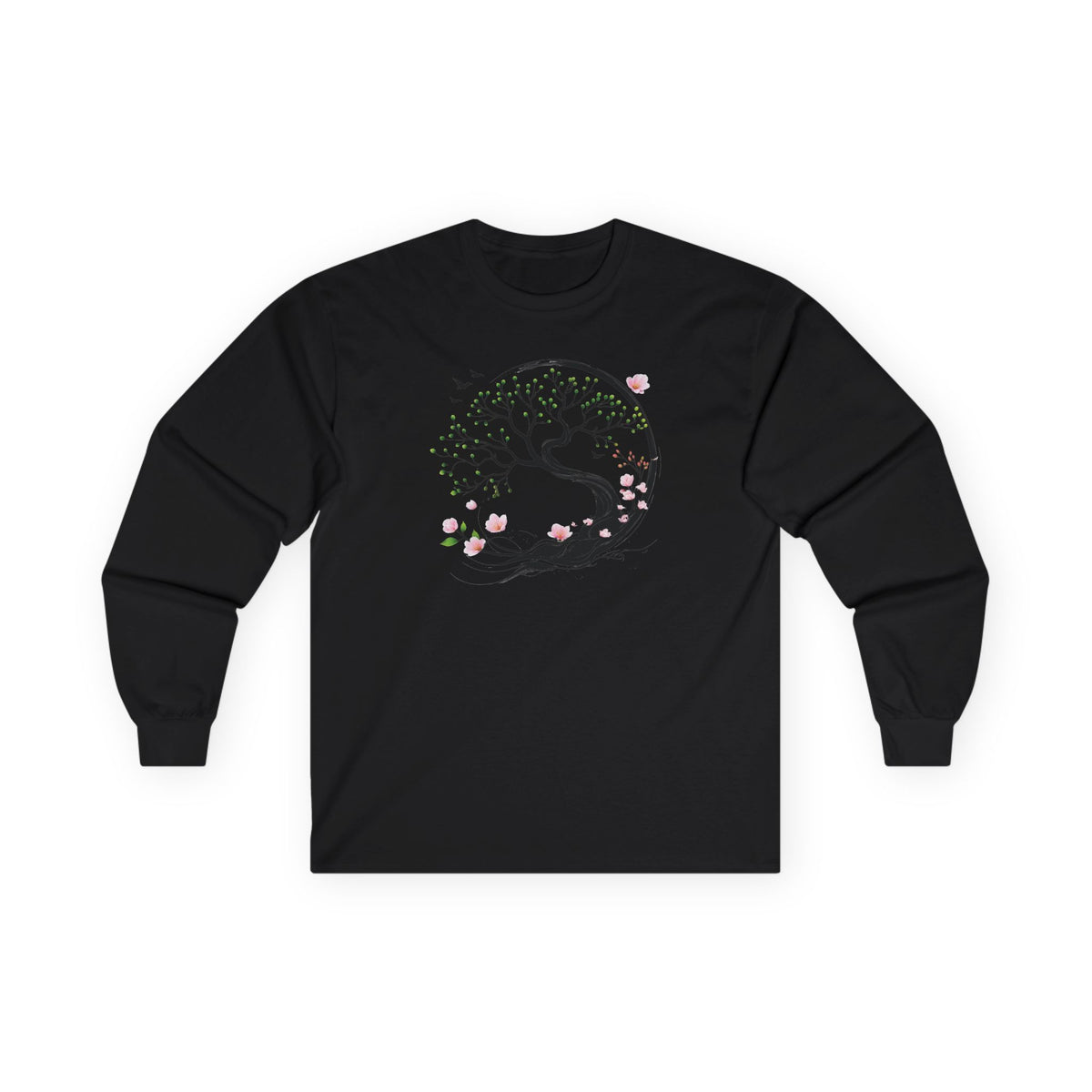 Black | Unfolding Grace Long Sleeve Tee, front view