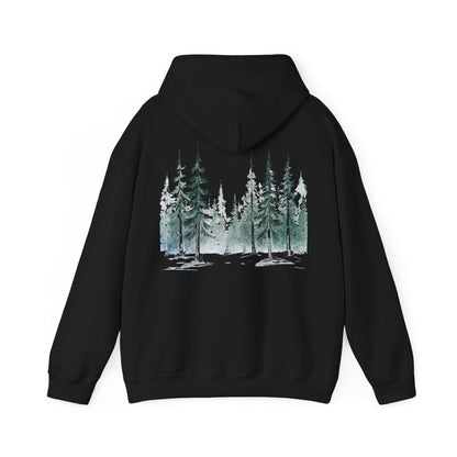 Black | Snowfall Forest Hoodie, back design view