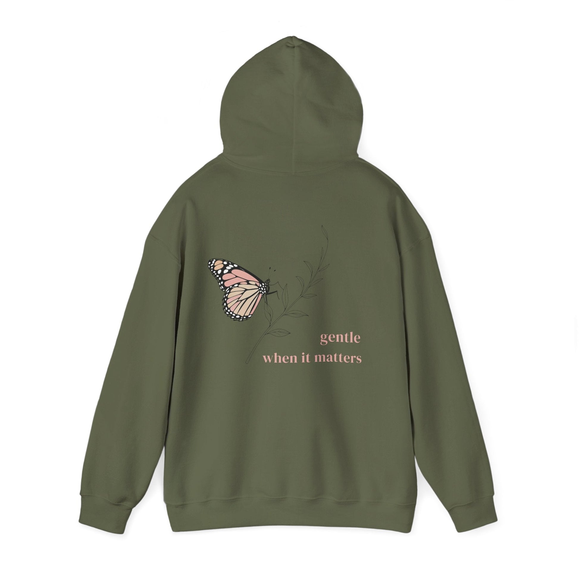Military Green | Gentle When It Matters Hoodie, back view 2