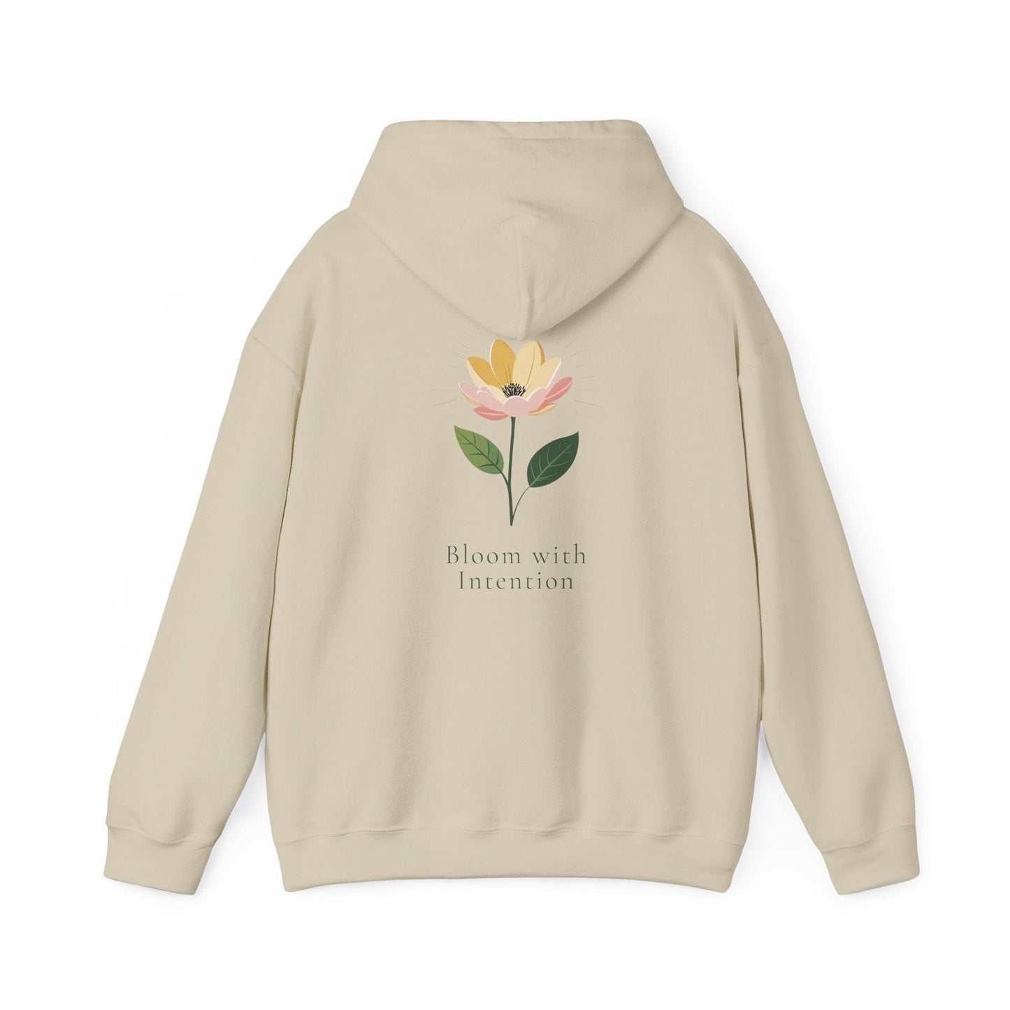 Sand | Bloom with intention Hoodie, back design view