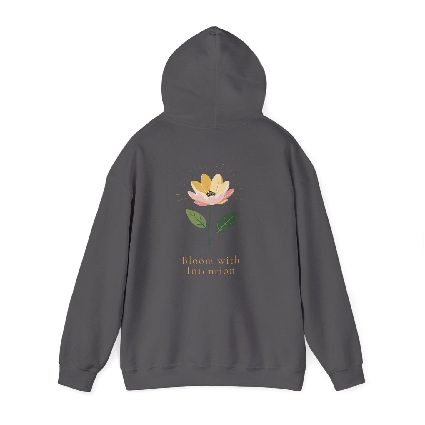Charcoal | Bloom with intention Hoodie, back view 2