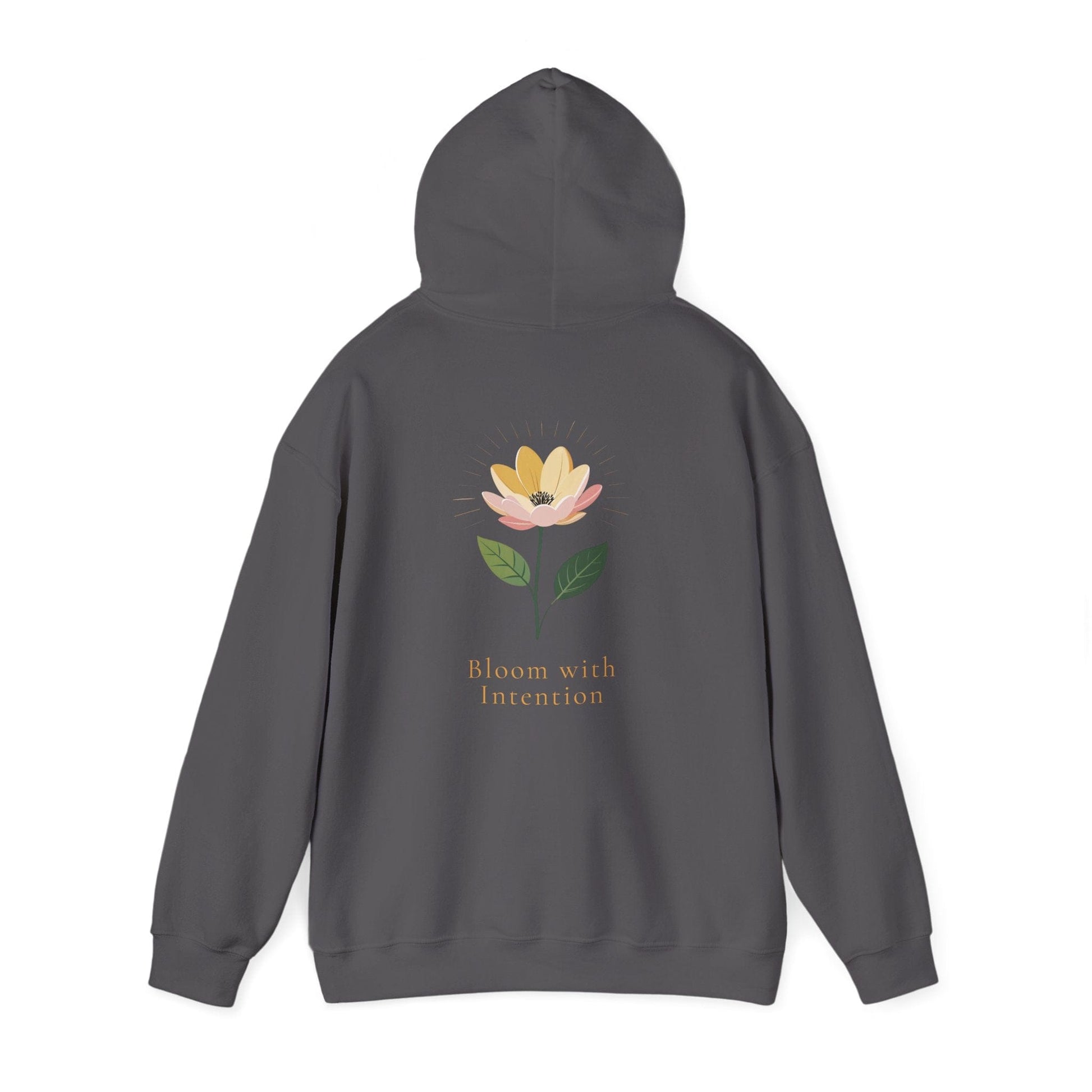Charcoal | Bloom with intention Hoodie, back view 2