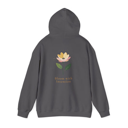 Charcoal | Bloom with intention Hoodie, back view 2