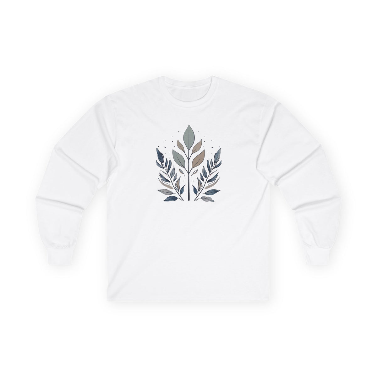 White | Flourish Long Sleeve Tee, front view
