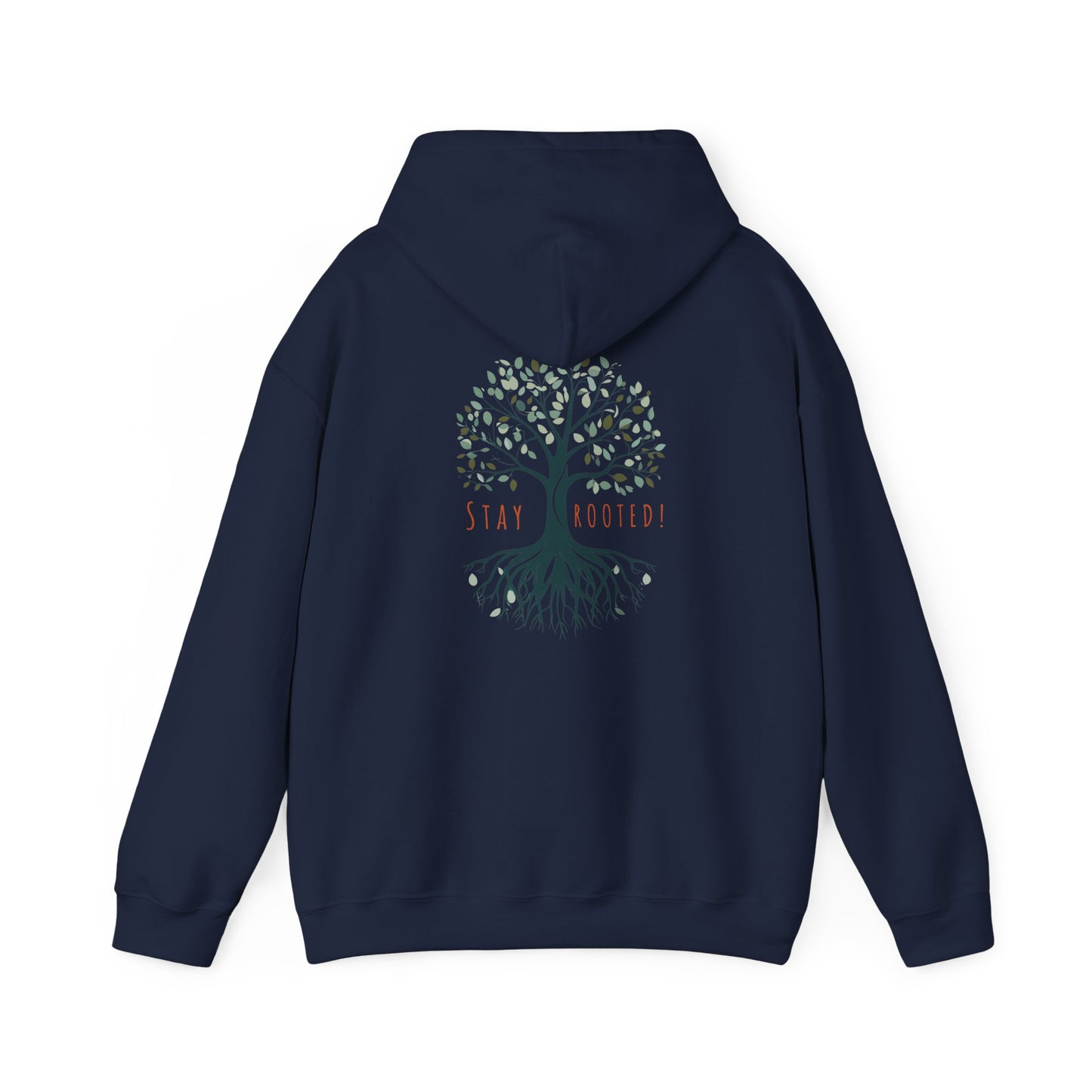 Navy | Stay Rooted! Hoodie, back design view